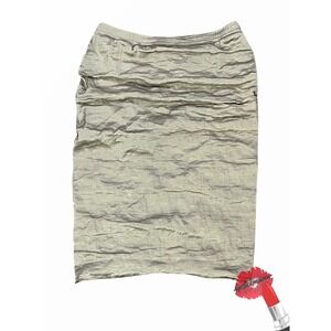 Donna Karan Skirt Womens Size 6 Beige Gold Stretchy Pleated Side Slit Silk‎ Y2K